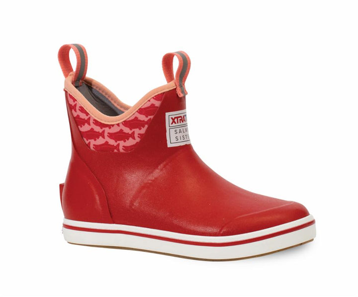 Xtratuf WOMENS SALMON SISTERS 6 ANKLE DECK BOOT RED/SOCKEYESALMON