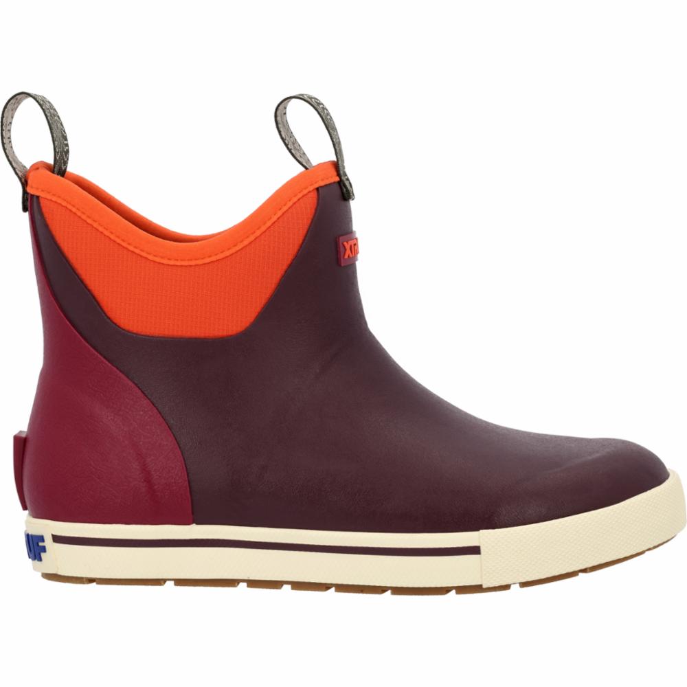 Xtratuf WOMENS ANKLE DECK BOOT 6 IN CAMP FIG/NEON FLARE