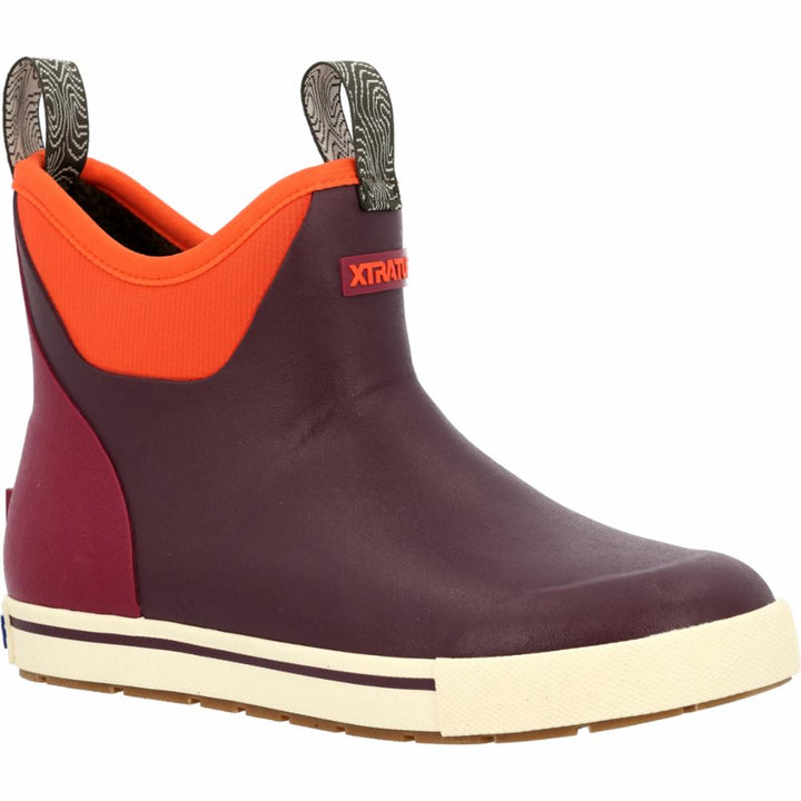 Xtratuf WOMENS ANKLE DECK BOOT 6 IN CAMP FIG/NEON FLARE