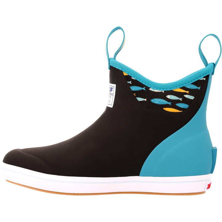XTRATUF WOMEN'S SALMON SISTERS 6" ANKLE DECK BOOT BLACK/SSTAILS&SCALES