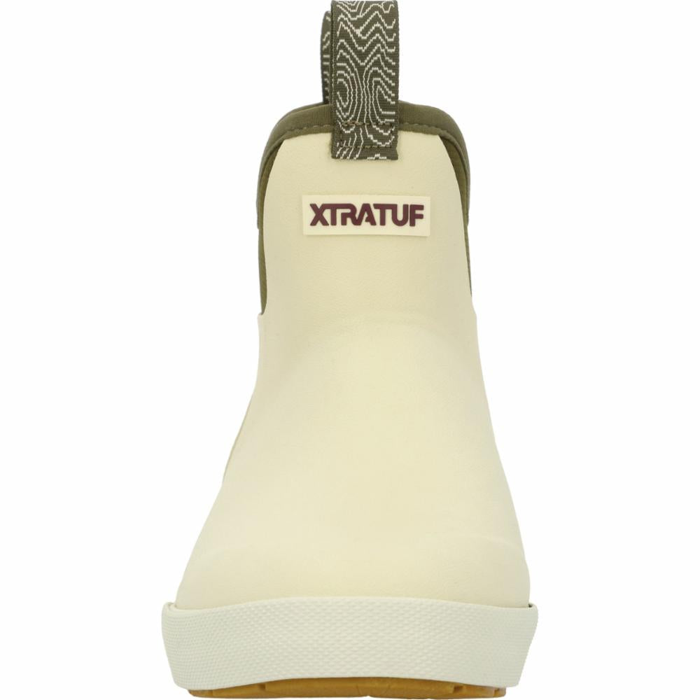 Xtratuf WOMENS ANKLE DECK BOOT 6 IN CAMP BONE WHITE/DARK OLIVE