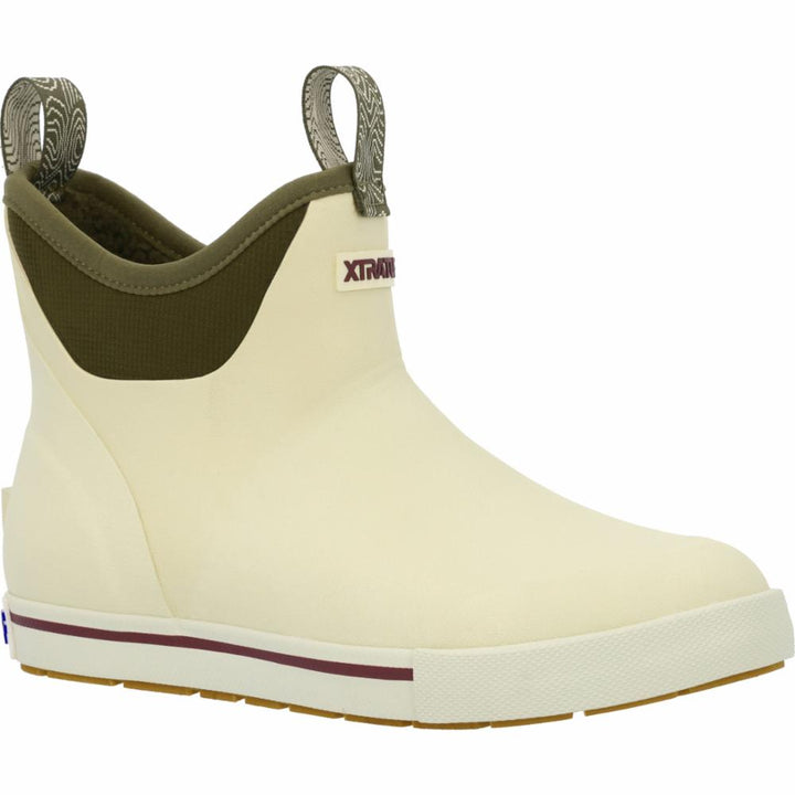Xtratuf WOMENS ANKLE DECK BOOT 6 IN CAMP BONE WHITE/DARK OLIVE